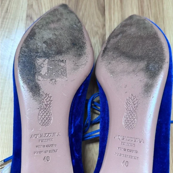 Aquazzura CobaltBlue Velvet Christy Ankle Tie Ballet Flats Size 10 US - Picture 6 of 7